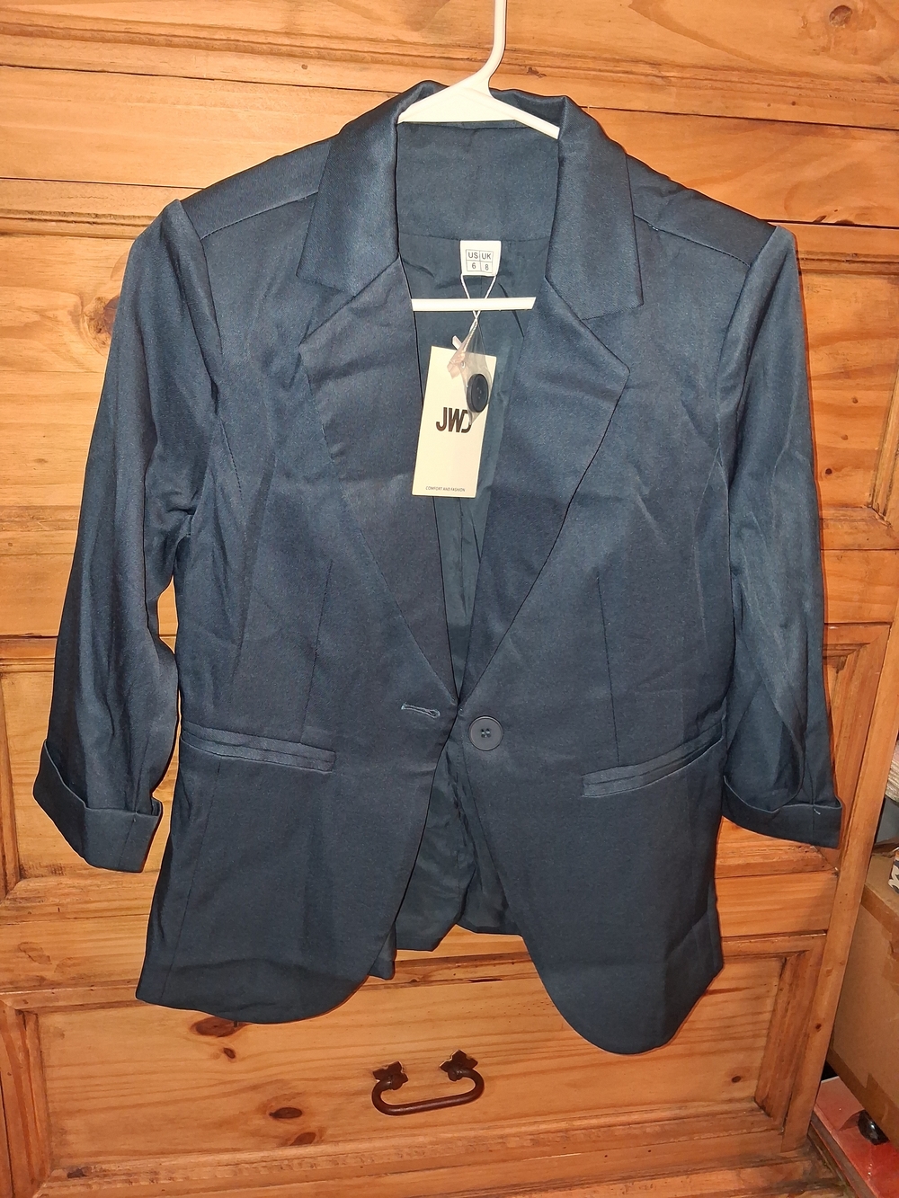 Women's Navy Blazer Jacket - Classic Single-Button